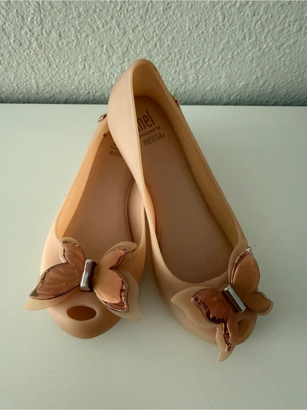 Melissa Tan Ballet Flats with Rose Gold Butterfly Accent